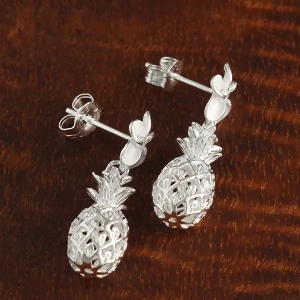Sterling Silver 8mm Plumeria with CZ and Pineapple Post Earrings