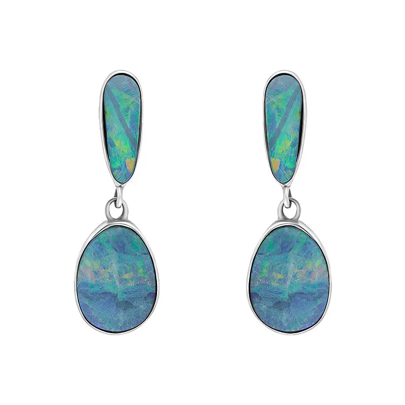 Sterling Silver Abstract Opal Doublet Drop Earrings D