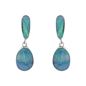 Sterling Silver Abstract Opal Doublet Drop Earrings D