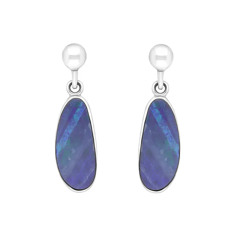 Sterling Silver Abstract Oval Opal Doublet Drop Earrings D