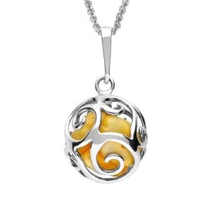 Sterling Silver Amber Bead Swirled Cage Necklace