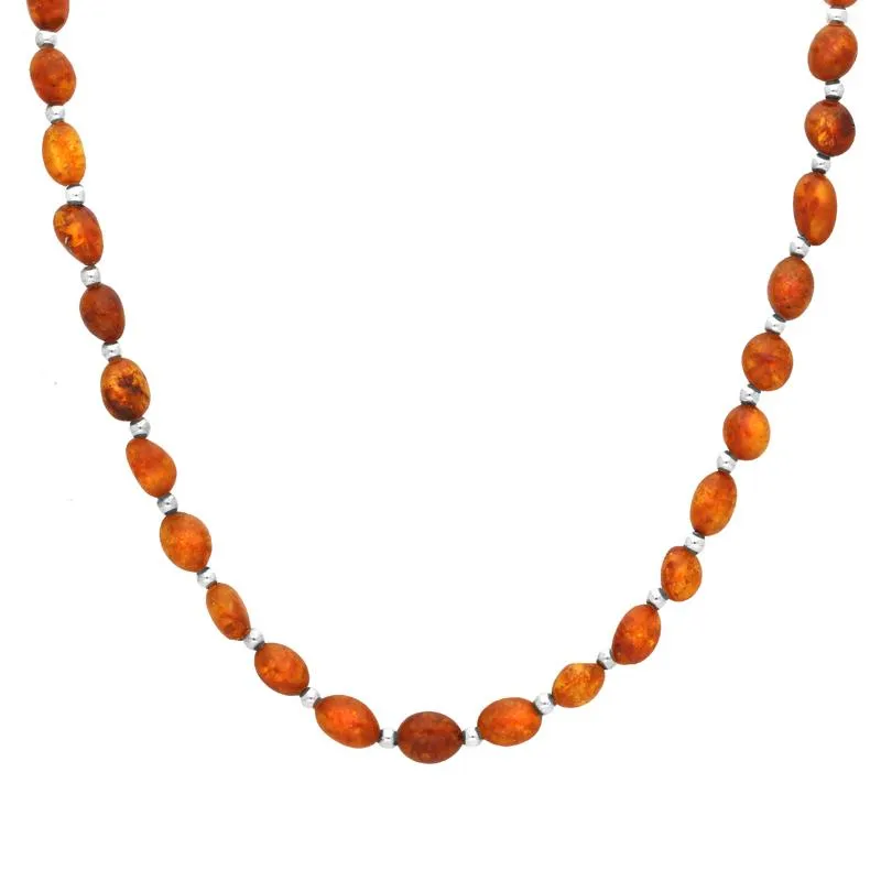 Sterling Silver Amber Beaded Necklace