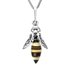 Sterling Silver Amber Bee Drop Necklace