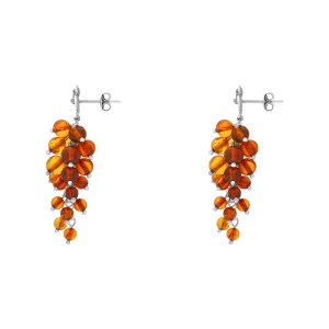 Sterling Silver Amber Flower Top Bead Drop Earrings
