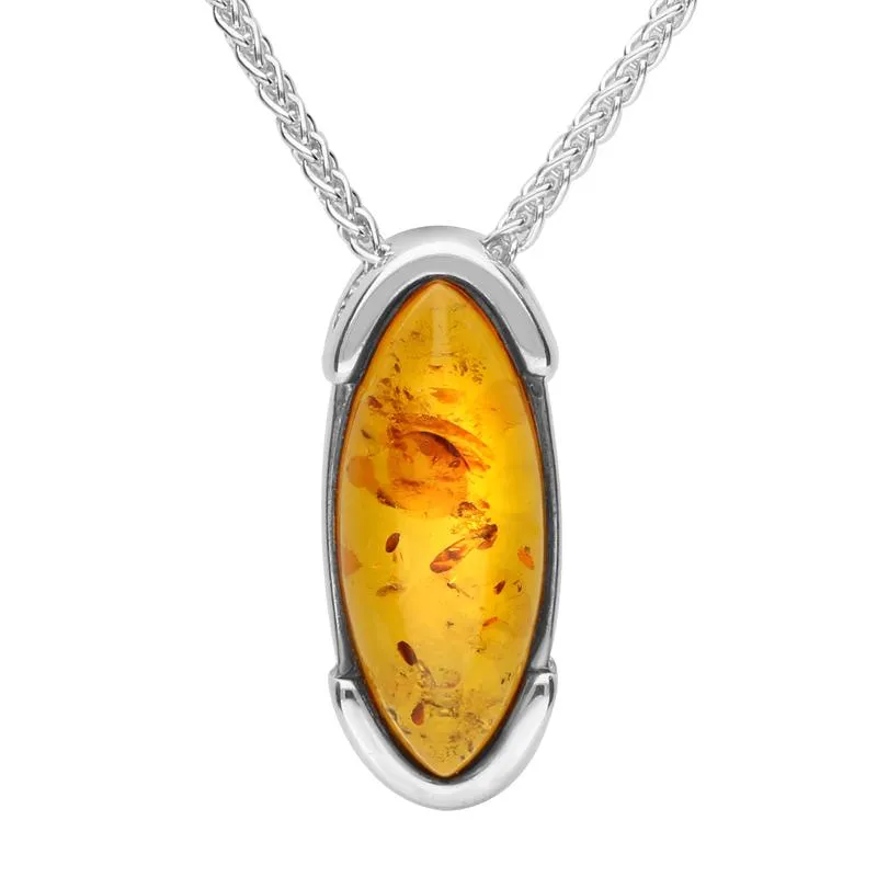 Sterling Silver Amber Marquise Framed Necklace D