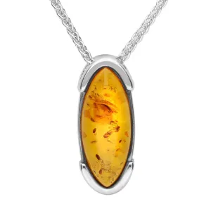Sterling Silver Amber Marquise Framed Necklace D