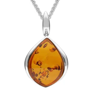 Sterling Silver Amber Pear Drop Necklace