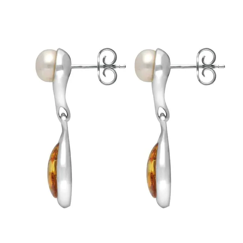 Sterling Silver Amber Pearl Drop Earrings