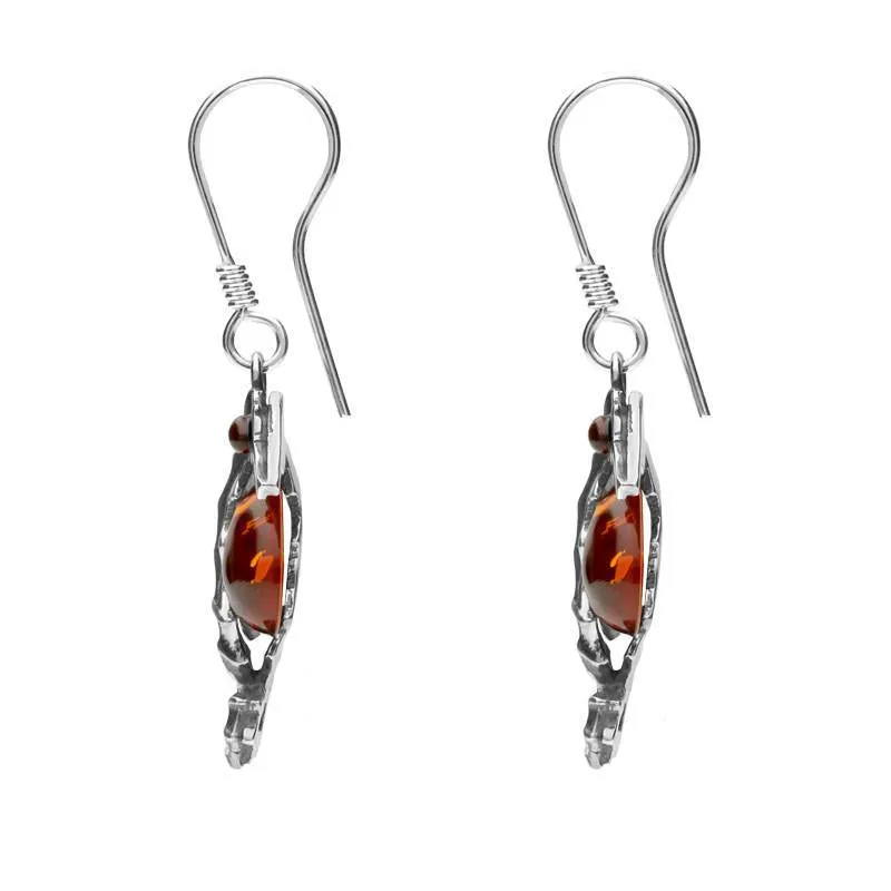 Sterling Silver Amber Seahorse Drop Earrings