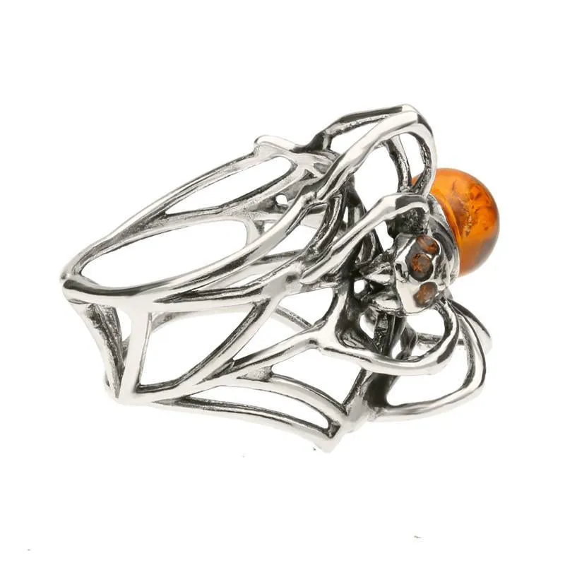 Sterling Silver Amber Spider Web Style Ring