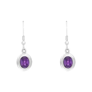 Sterling Silver Amethyst Framed Oval Drop Earrings D