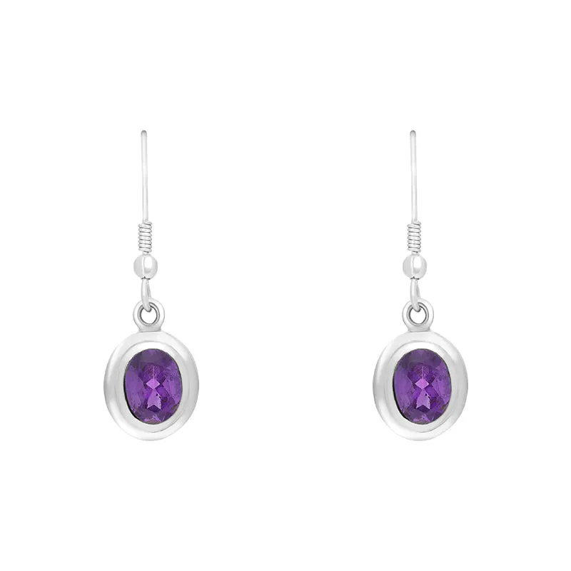 Sterling Silver Amethyst Framed Oval Drop Earrings D