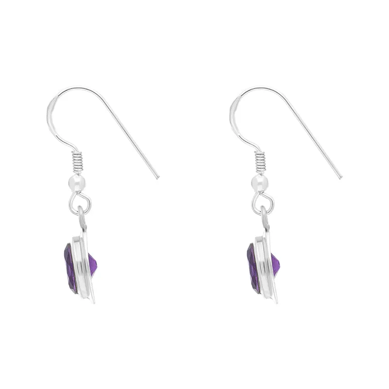 Sterling Silver Amethyst Framed Oval Drop Earrings D