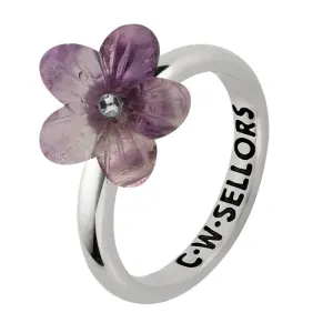 Sterling Silver Amethyst Tuberose 12mm Pansy Ring