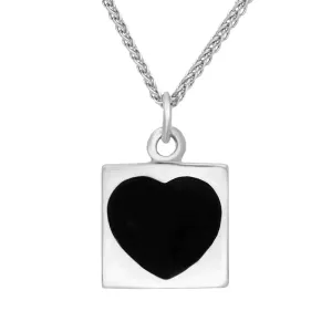 Sterling Silver and Whitby Jet Square Heart Necklace