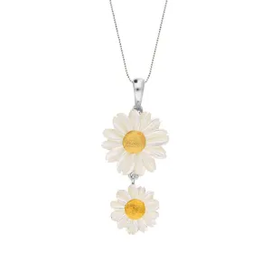 Sterling Silver and Yellow Gold White Mother Of Pearl Tuberose Twin Daisy Necklace