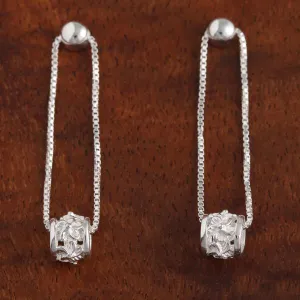 Sterling Silver Bead and Box Chain Plumeria Barrel Post Earrings