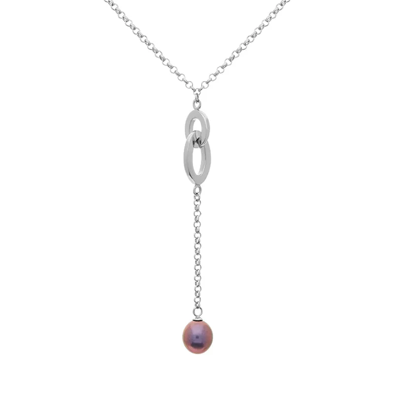 Sterling Silver Black Pearl Double Oval Drop Necklace D