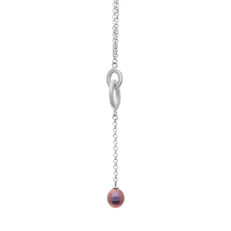 Sterling Silver Black Pearl Double Oval Drop Necklace D