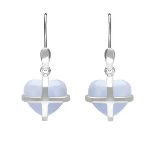 Sterling Silver Blue Chalcedony Small Cross Heart Drop Earrings