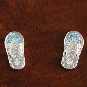 Sterling Silver Blue CZ Strap Hawaiian Scroll Slipper Post Earrings