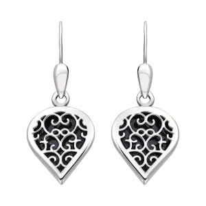 Sterling Silver Blue Goldstone Flore Filigree Heart Drop Earrings