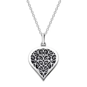 Sterling Silver Blue Goldstone Flore Filigree Medium Heart Necklace
