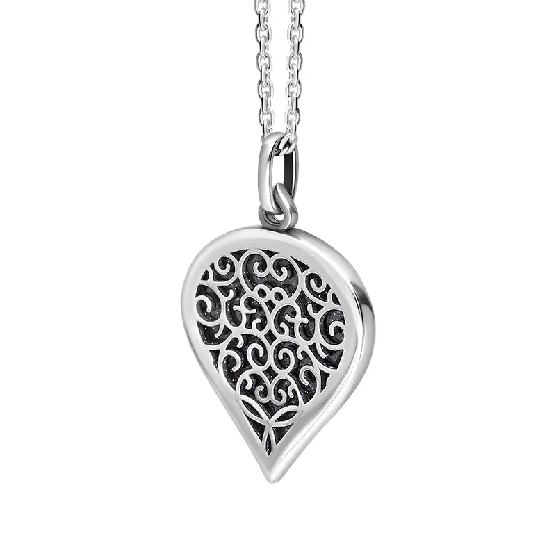 Sterling Silver Blue Goldstone Flore Filigree Medium Heart Necklace