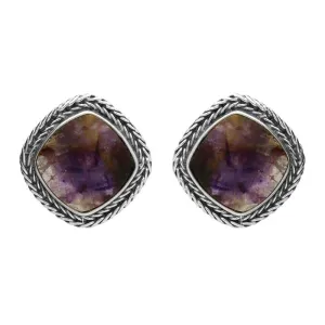 Sterling Silver Blue John Cushion Foxtail Stud Earrings D