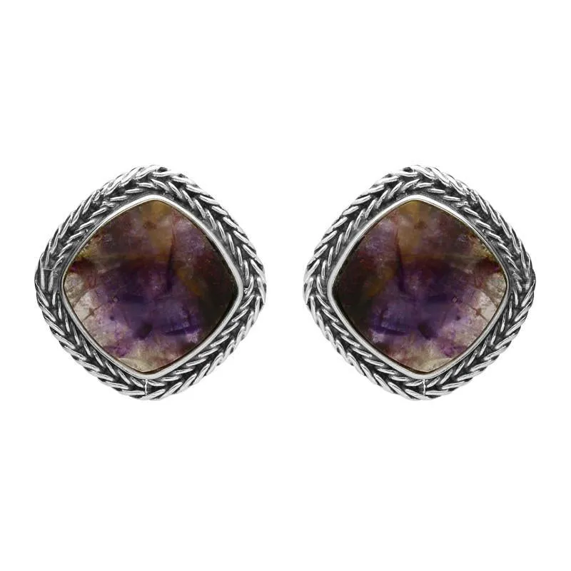 Sterling Silver Blue John Cushion Foxtail Stud Earrings D