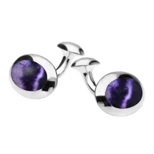 Sterling Silver Blue John Domed Oval Cufflinks