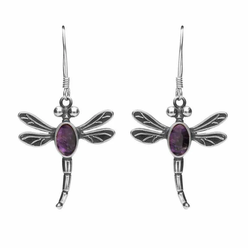 Sterling Silver Blue John Dragonfly Hook Earrings