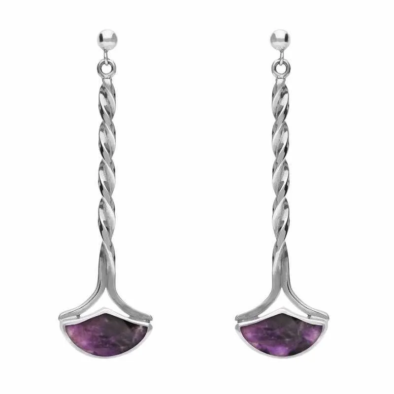 Sterling Silver Blue John Drop Twist Fan Stud Earrings