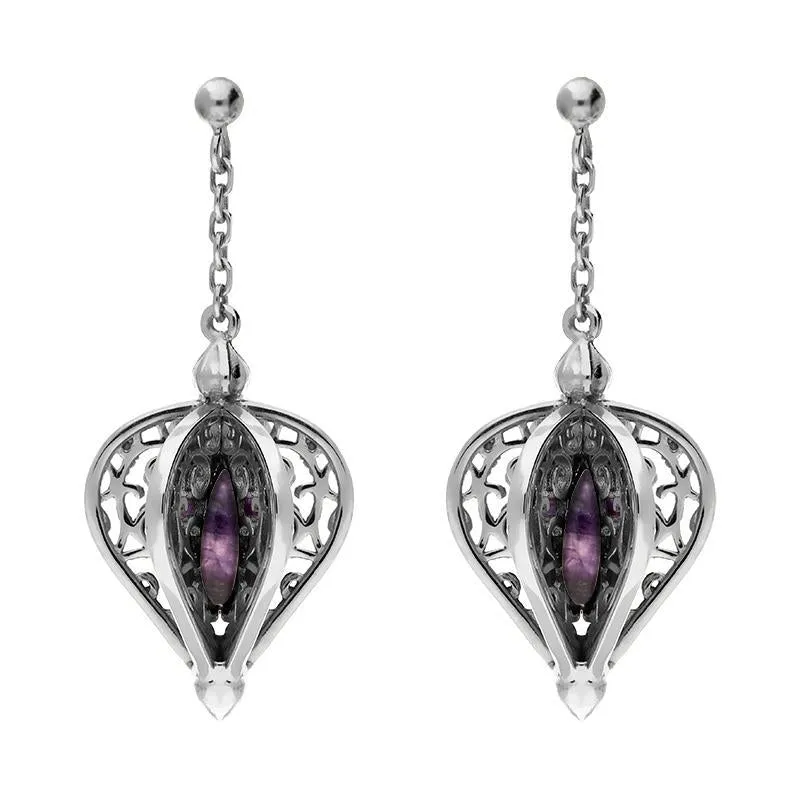 Sterling Silver Blue John Flore Filigree Drop Earrings