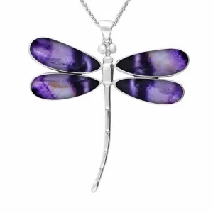Sterling Silver Blue John Four Stone Large Dragonfly Necklace