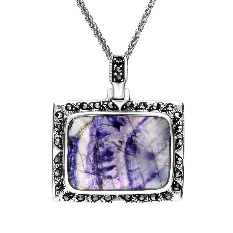 Sterling Silver Blue John Marcasite Large Framed Necklace