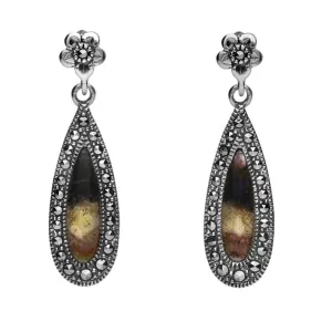 Sterling Silver Blue John Marcasite Pear Drop Stud Earrings