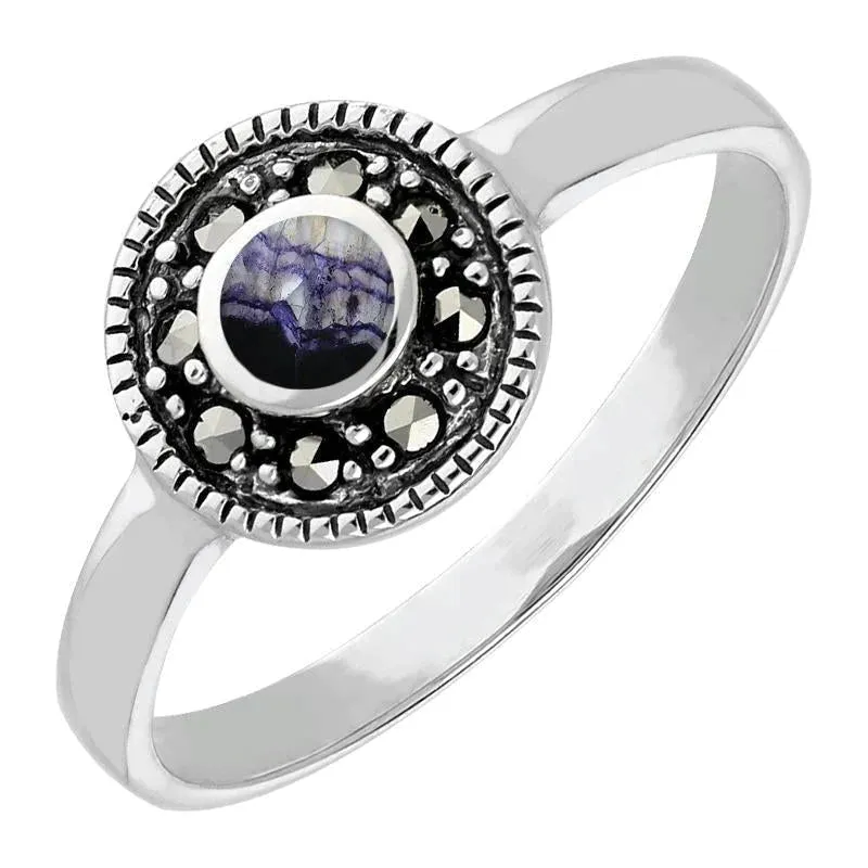Sterling Silver Blue John Marcasite Round Ring
