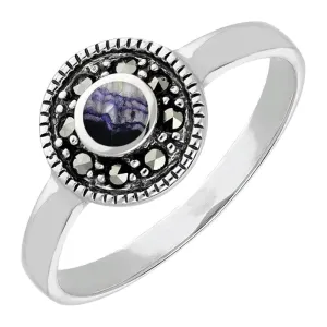 Sterling Silver Blue John Marcasite Round Ring