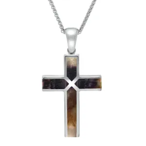 Sterling Silver Blue John Medium Four Stone Cross Necklace