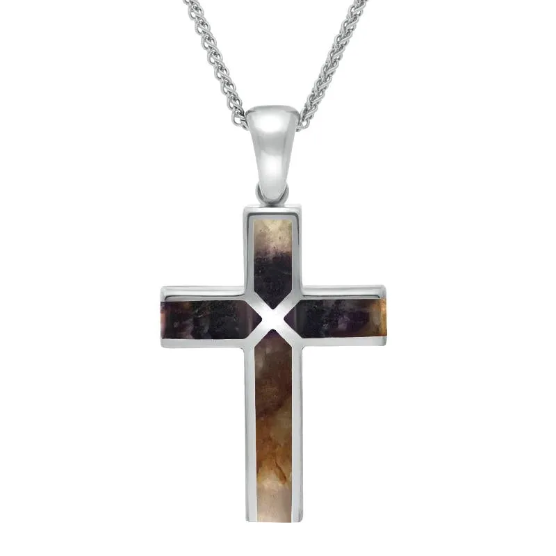 Sterling Silver Blue John Medium Four Stone Cross Necklace