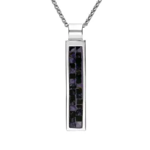 Sterling Silver Blue John Mosaic Long Slim Oblong Necklace D