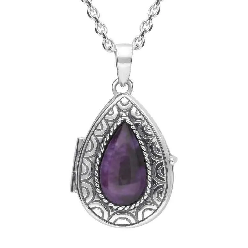 Sterling Silver Blue John Pear Patterned Locket Necklace
