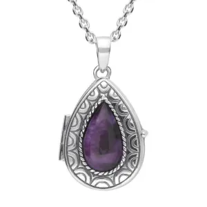 Sterling Silver Blue John Pear Patterned Locket Necklace