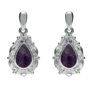 Sterling Silver Blue John Pear Shaped Leaf Drop Earrings
