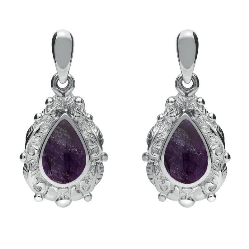 Sterling Silver Blue John Pear Shaped Leaf Drop Earrings