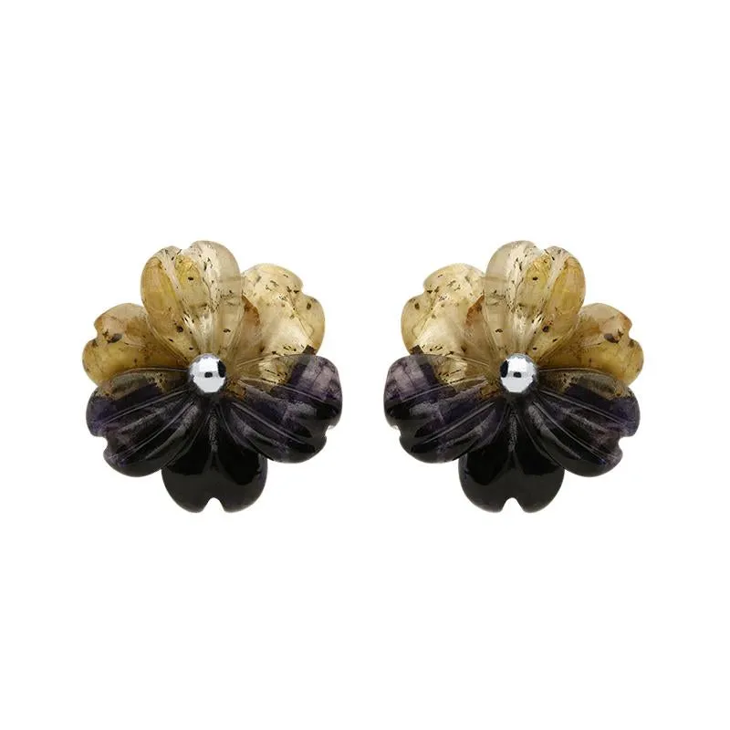 Sterling Silver Blue John Tuberose Dahlia Large Stud Earrings