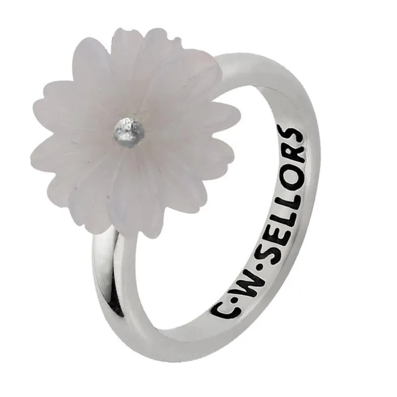 Sterling Silver Chalcedony Tuberose 15mm Daisy Ring