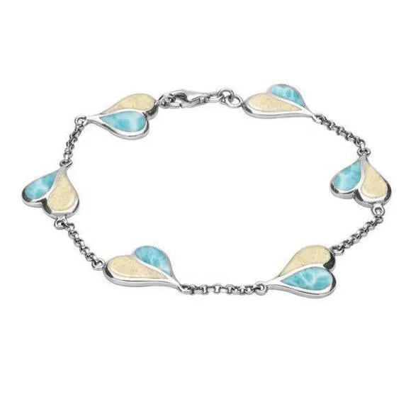 Sterling Silver Coquina Larimar Split Heart Bracelet