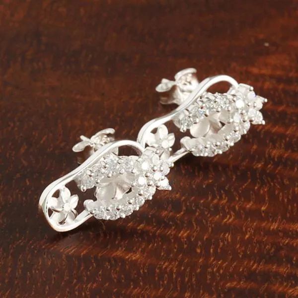 Sterling Silver CZ Strap and Plumeria See Through Slipper Post Earrings